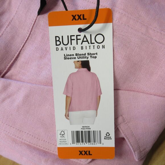 BUFFALO DAVID BITTON Linen Blend Button Front Shirt XXL Fidji Pink Top 2XL NWT - Picture 7 of 9